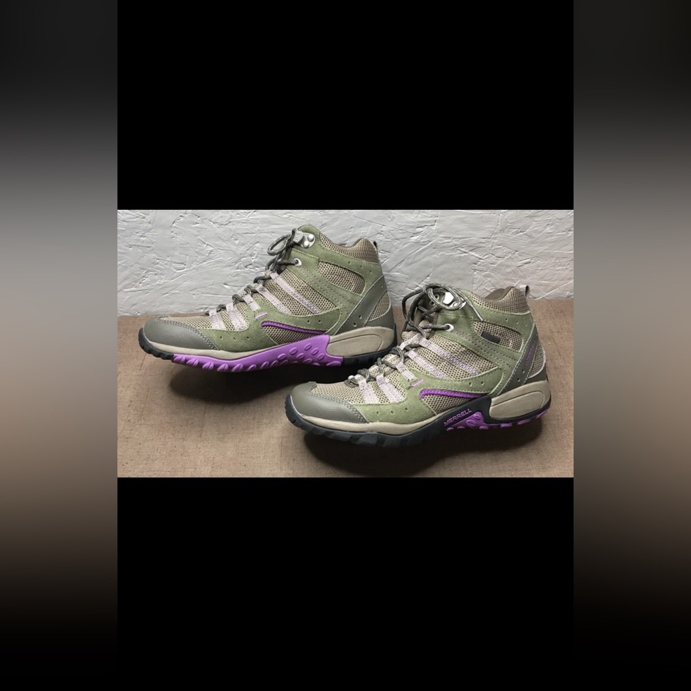 Excellent Merrell Tuskora Mid Women's 9.5 Hiking Boots Waterproof Burnt Olive - Picture 6 of 16